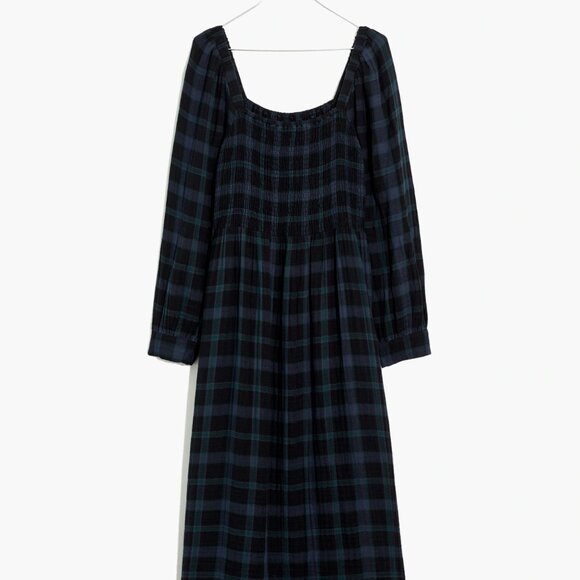 Madewell Plaid "Lucie" Long-Sleeve Smocked Midi Dress - Picture 4 of 4